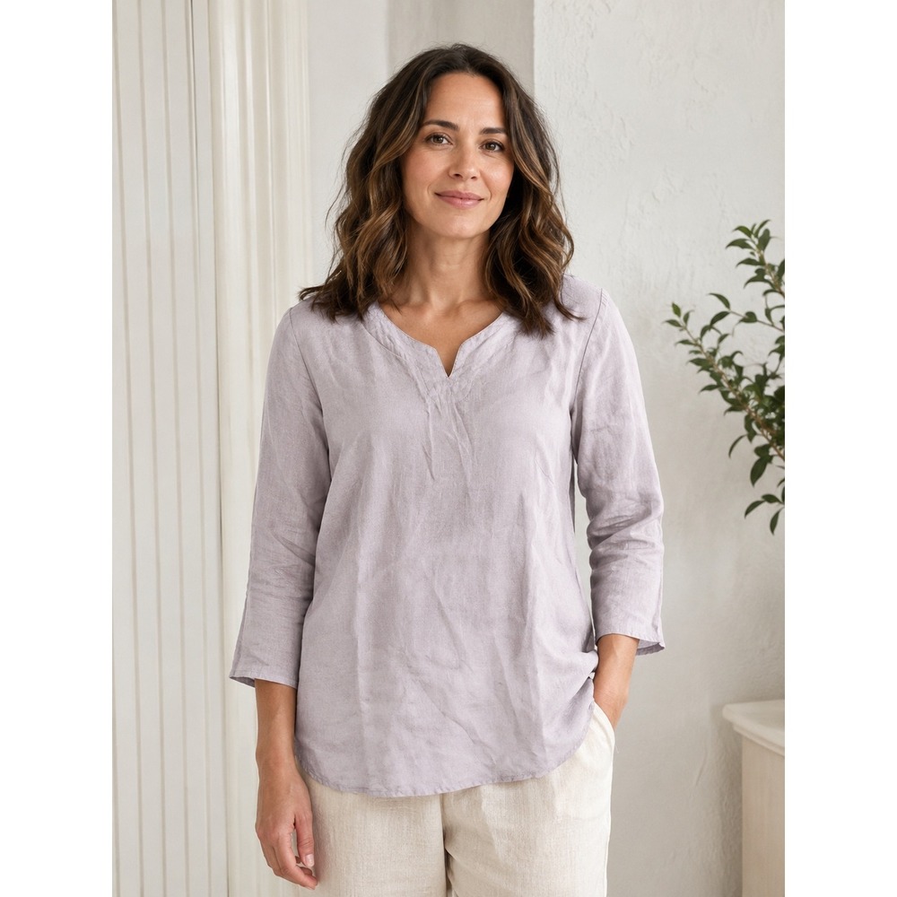Richard Malcolm Irish Linen Lavender Tunic Top Size S 3/4 Sleeve